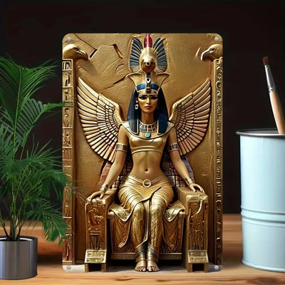 Isis Wings Metal Wall Sign – Weatherproof UV-Printed Egyptian Goddess Decor