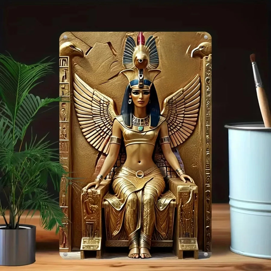 Isis Wings Metal Wall Sign – Weatherproof UV-Printed Egyptian Goddess Decor