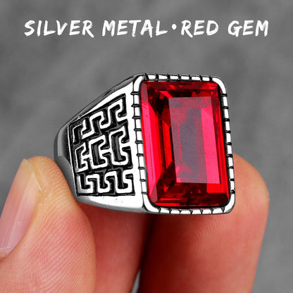Stainless Steel Mens Rings Gold Silver Color Red Blue Rhinestone Simple Luxury for Male Boy Jewelry Creativity Gift Wholesale