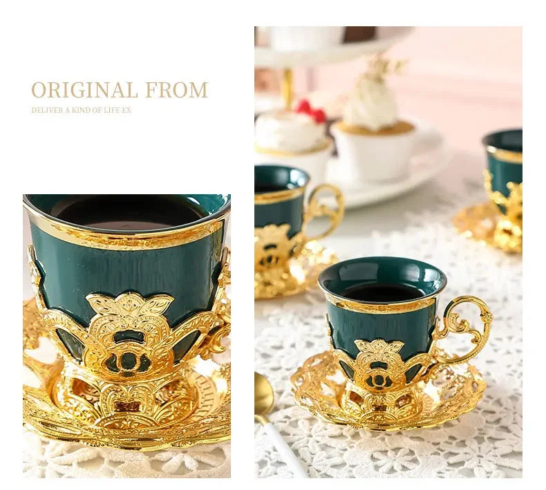 Gilded Finjan – Golden Border Turkish Coffee Cups with Saucers