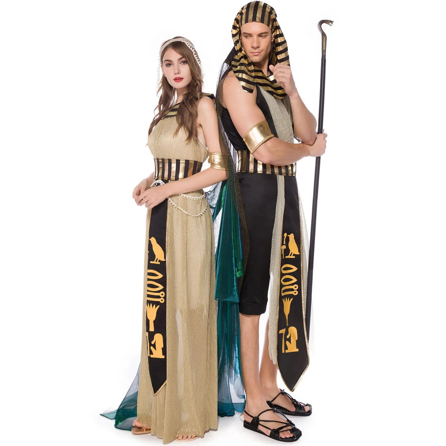 Pharaoh & Cleopatra Couple Costume – Egyptian King & Queen Cosplay Set