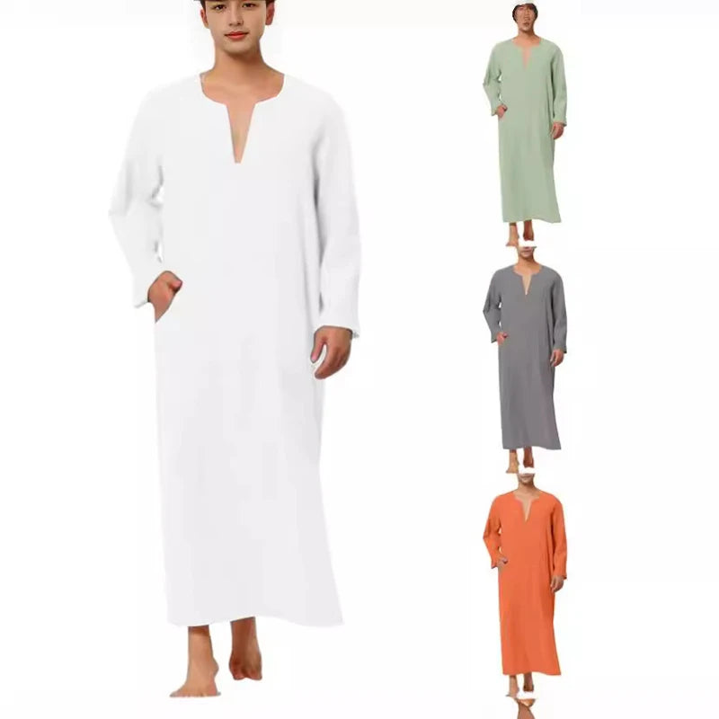 Arabic Style Minimalist Short/Long Sleeve Men's Muslim Robe Abaya Islamic Men Clothing Fashion Muslim Sets Saudi Caftan Abayat