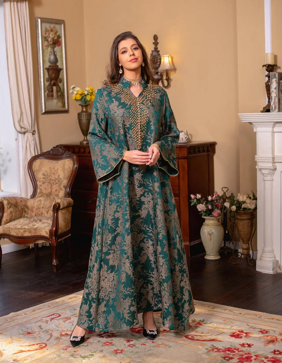 Eid Radiance – Beaded Collar Abaya for the Arab Woman in America