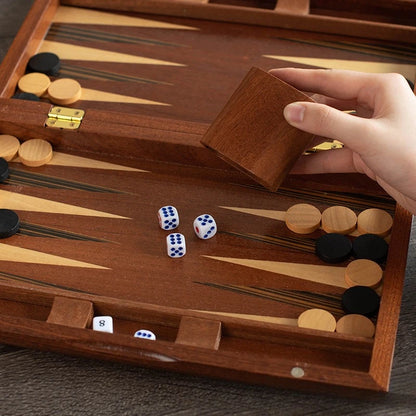 Solid Wood Backgammon Set - Educational Tabletop Board Game for Family Entertainment & Leisure