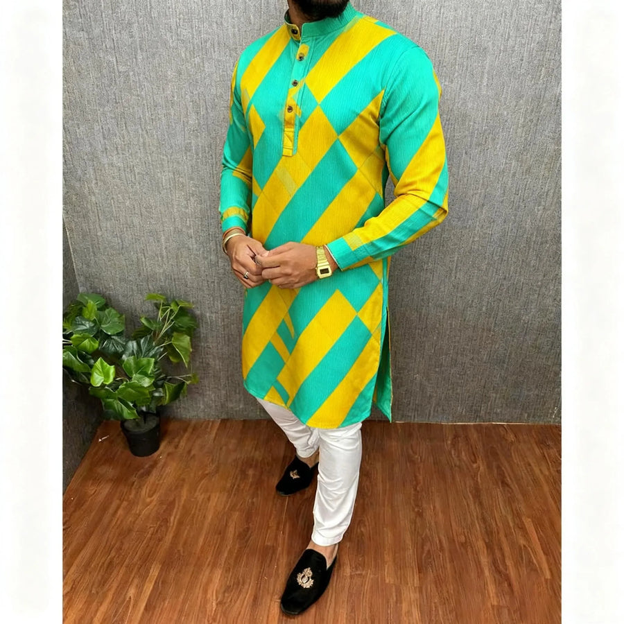 The Digital Mirage – Men's Printed Mandarin Collar Kurta