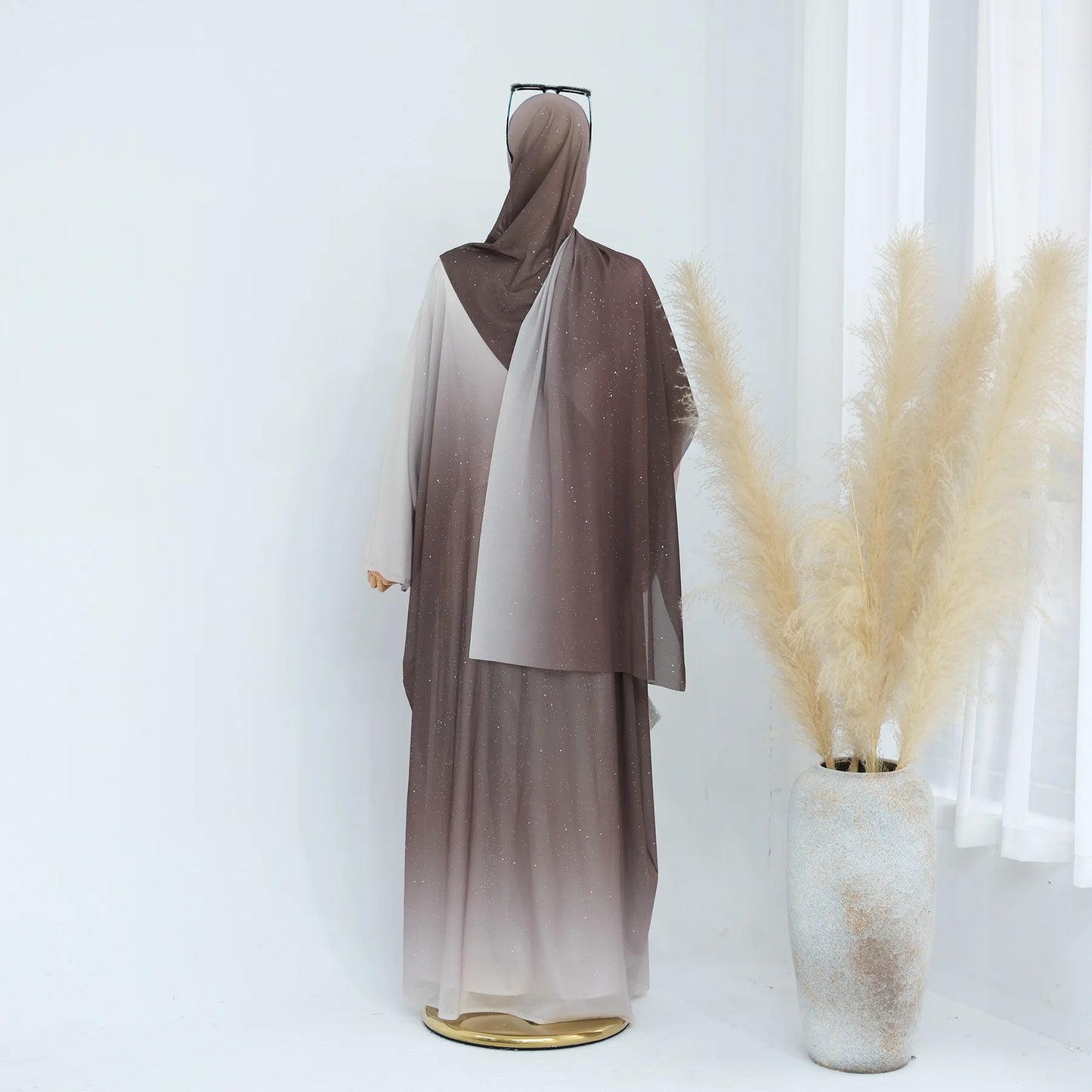 Islamic Shiny Gradient Color Cardigan for Women Muslim Hijab Abaya Dubai Party Dresses Turkey Kaftan Moroccan Robe Fashion