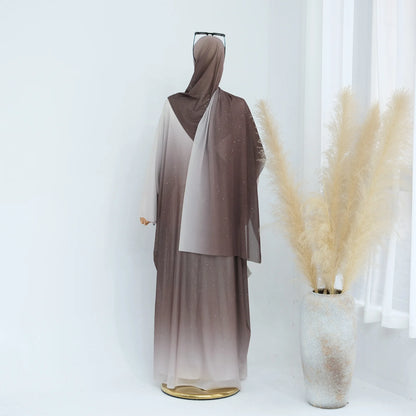 Islamic Shiny Gradient Color Cardigan for Women Muslim Hijab Abaya Dubai Party Dresses Turkey Kaftan Moroccan Robe Fashion