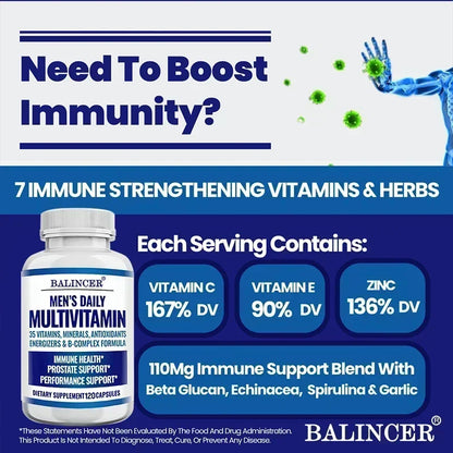 Men's Multivitamin - Contains vitamins B12, B6, zinc and selenium to support coordination, heart, immunity and prostate health