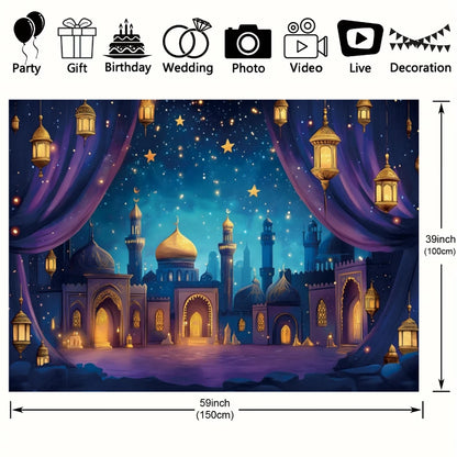 Arabic Aladdin Muslim Gold Mosque Background Fabric Princess Birthday Party Gift Photography Prop Decoration Banner Girl Poster