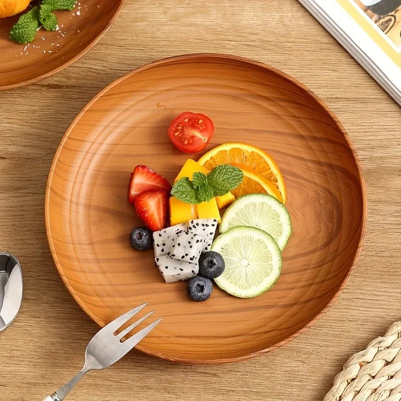 1pcs Japanese Style Tea Tray PP Plastic Rectangular Wood Grain Serving Tray for Home Hotel Restaurant Multipurpose Cup Plate