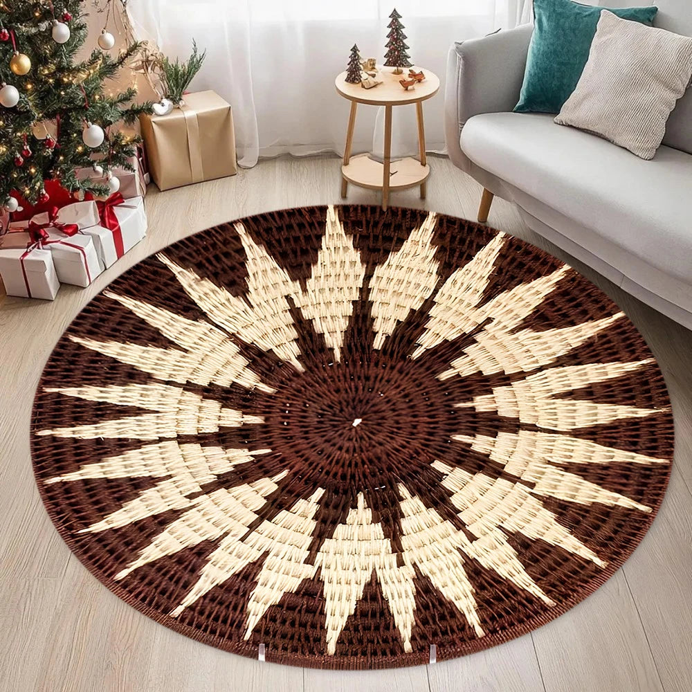 Moroccan Style Circular Carpet Visual 3D Woven Pattern Printed Carpet Anti Slip Entrance Door Mat Living Room Bedroom Rug