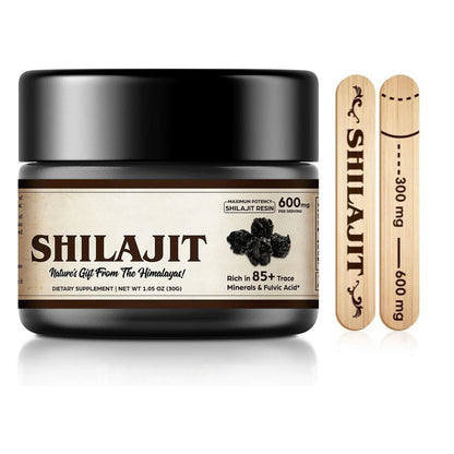 Organic Shilajit Pure Himalayan Organic Shilajit Resin with 85+ Trace Minerals & Fulvic Acid for Energy, Immune Support - 600mg