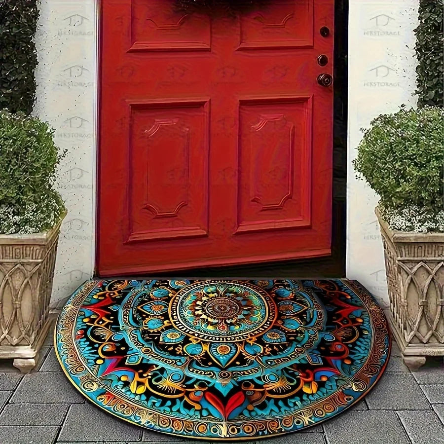 The Mandala Threshold – Bohemian Semi-Circular Entrance Mat