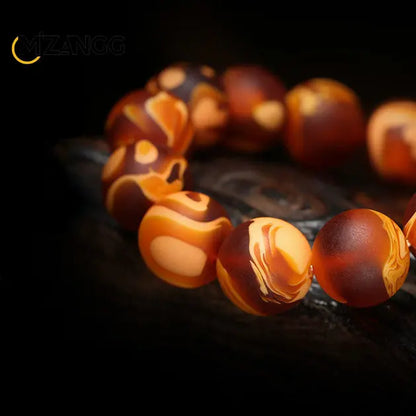 Natural Beeswax Amber Hand String Old Beeswax Tiger Skin Pattern Round Beads Single Ring Bracelet Men's and Women's Lucky Amulet