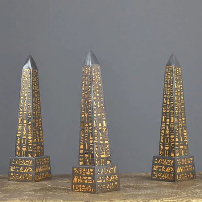 Gold-Plated Egyptian Obelisk – Resin Hieroglyphic Monument, Ancient Civilization Decor