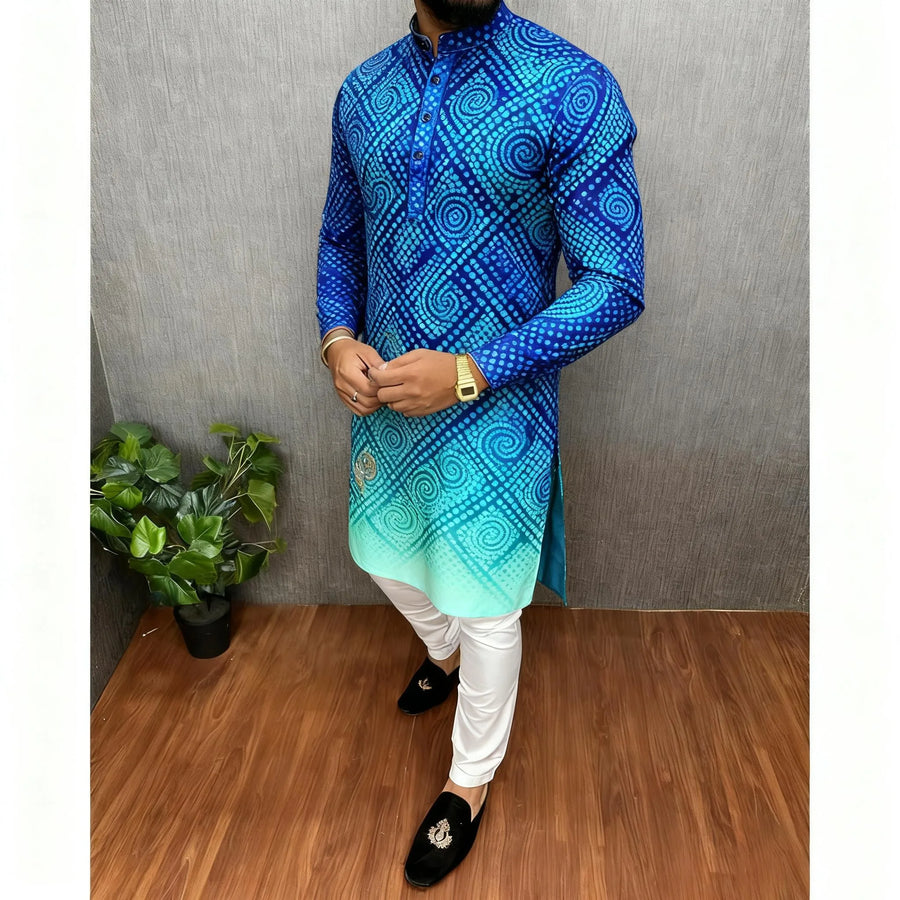 The Digital Mirage – Men's Printed Mandarin Collar Kurta