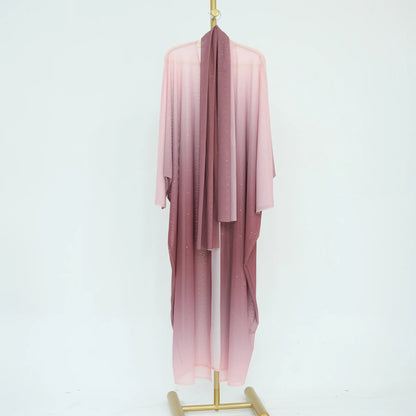 Islamic Shiny Gradient Color Cardigan for Women Muslim Hijab Abaya Dubai Party Dresses Turkey Kaftan Moroccan Robe Fashion