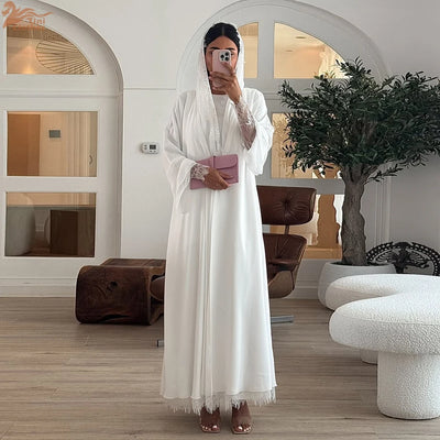 White Purity – The Solid Open Abaya with Hijab for the Muslim Woman in America