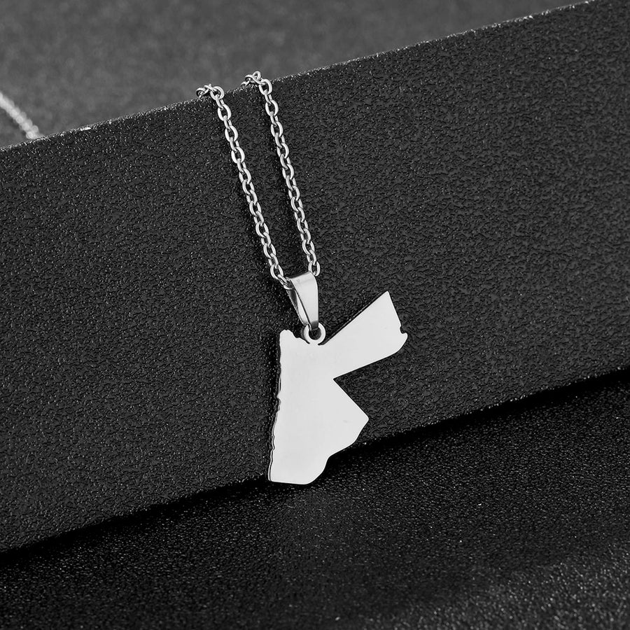 Jordan Map & Flag Pendant Necklace – Stainless Steel Men's & Women's Jewelry