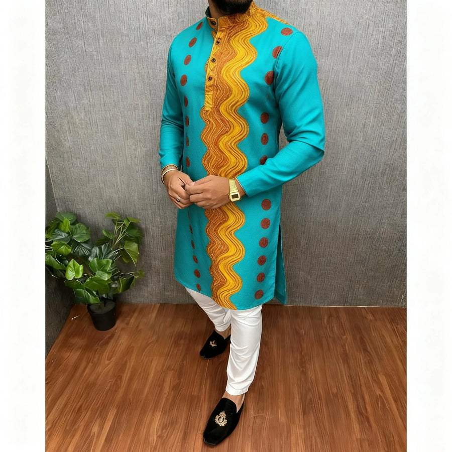 The Digital Mirage – Men's Printed Mandarin Collar Kurta