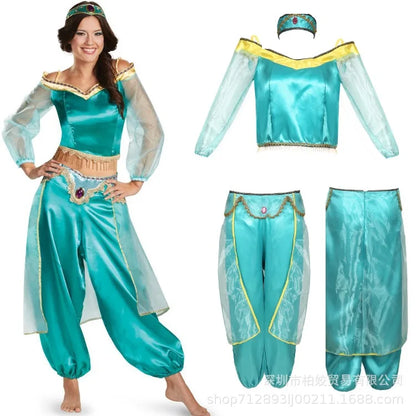 Adult Princess Jasmine Cosplay Costume, Aladdin Jasmine Dress, Women's Halloween Role Play Stage Performance Outfit