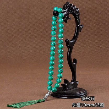10mm Green Malachite Stone Bracelets Tassel Pendant 33 Prayer Beads Islamic Muslim Tasbih Allah Mohammed Rosary For Women Men