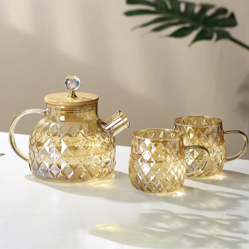 Glass Tea Kettle with Bamboo Lid – Removable Filter, 1-1.8L for Loose Leaf & Fruit Tea
