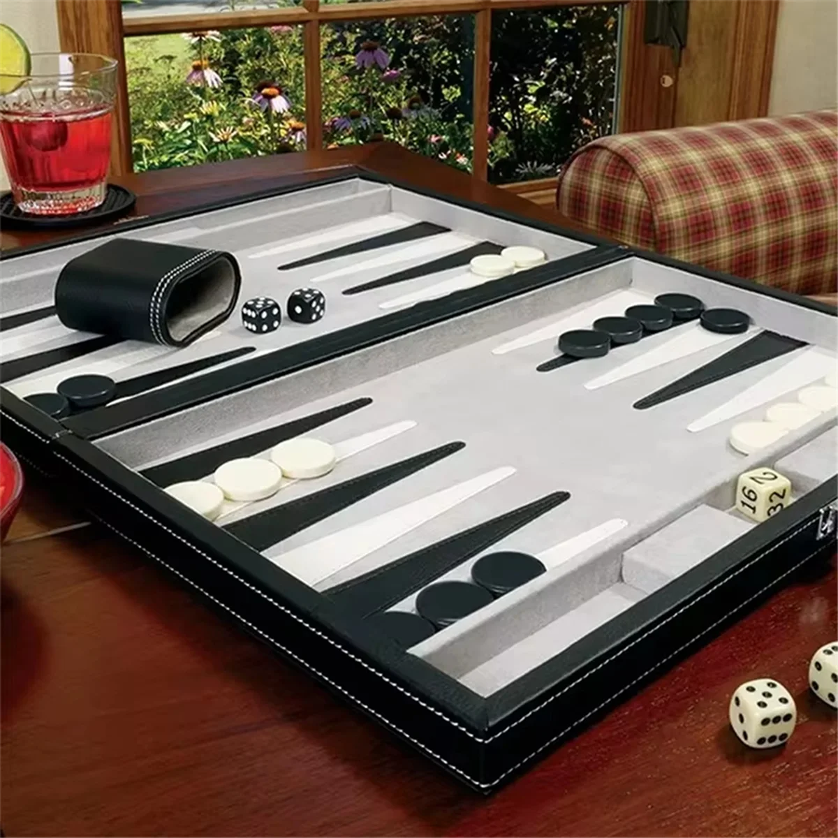 Classic Board Game with Leather Case Folding Board,Gift Package,Portable Travel Strategy Backgammon Game Set for Adults HYP