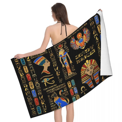 Tutankhamun Hieroglyphic Beach Towel – Quick-Dry Egyptian Pharaoh Bath Towel