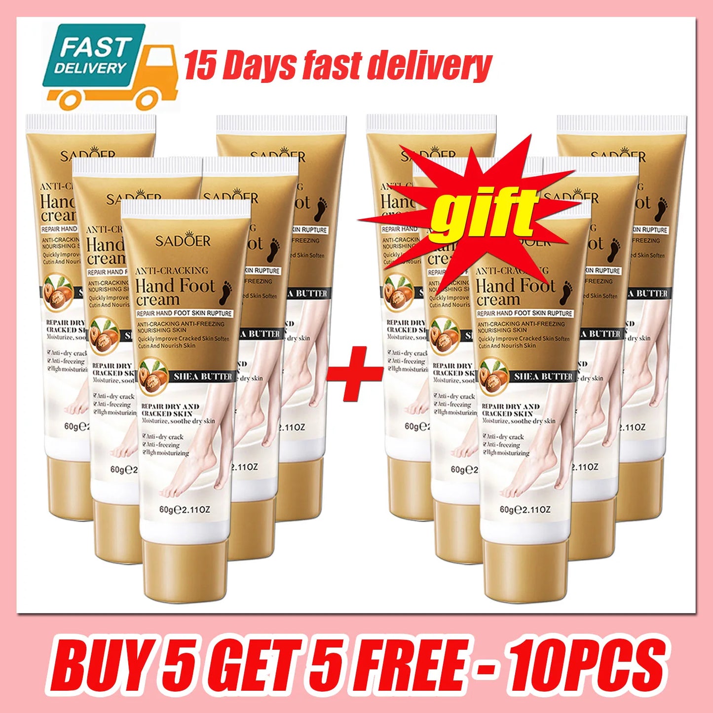 SADOER Shea Butter Foot Cream Moisturizing Anti Wrinkles Anti-Drying Heel Repair Removal Dead Skin Hands and Feet Skin Care