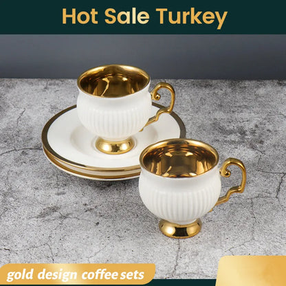 Best 2pcs/set Turkish Coffee Cups Set Of 2 Ceramics Cup Of Coffee Creative Gifts Relief Teacup And Saucer Set Retro 90ml Gobelet