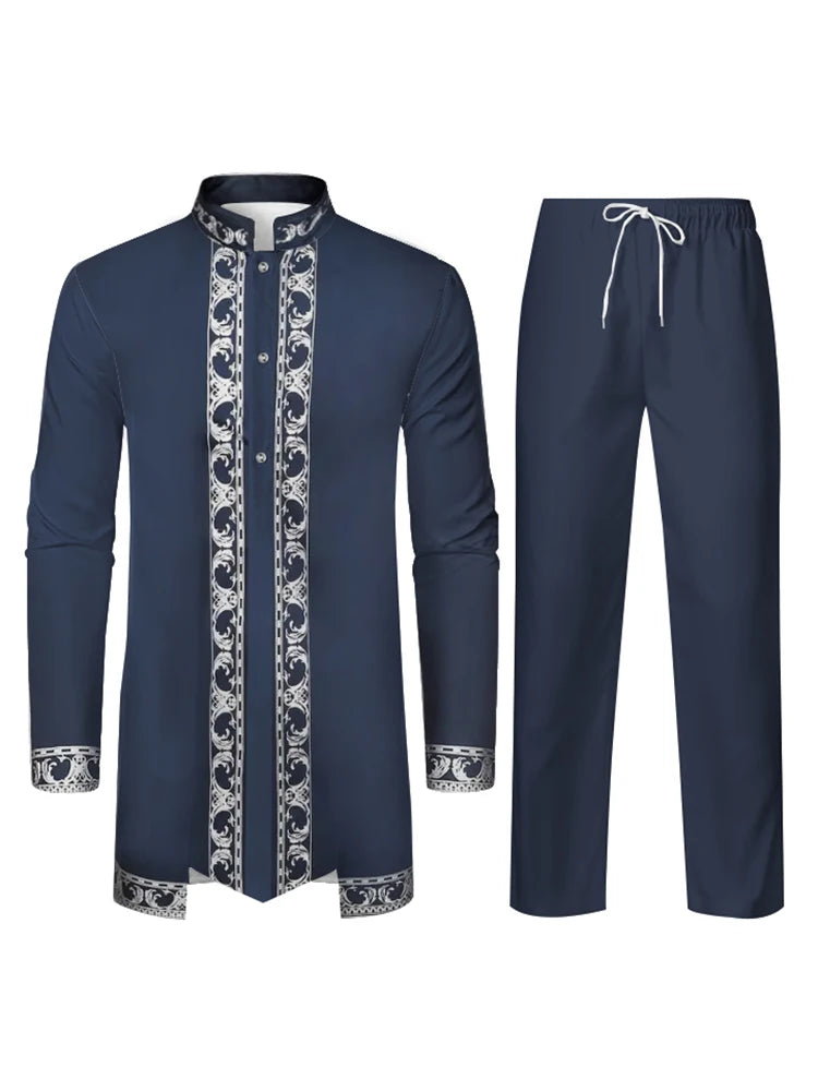 Middle East Traditional Culture Muslim Robe Arab Men's Traditional Clothing 3D Technology Printed Pattern Two Piece Set Clothing