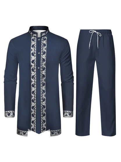 Middle East Traditional Culture Muslim Robe Arab Men's Traditional Clothing 3D Technology Printed Pattern Two Piece Set Clothing