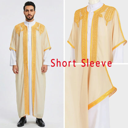 Traditional Arab Men's Robe Thobe Embroidered Dress Middle Eastern Ethnic Jubba Thobes Eid Djellaba Kimono Abaya Thoub Dishdasha