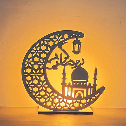 Ramadan Kareem LED Wooden Lantern Eid Mubarak Decoration for Home 2023 Islamic Muslim Party Supply Eid Al-Fitr Ornaments Lantern