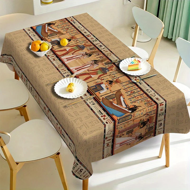 Egyptian Hieroglyphic Tablecloth – Waterproof Dining Cover, Reusable Party Decor