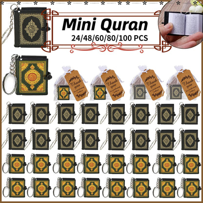 100-24PCS Mini Quran Keychain Book Muslim Islamic Key Chain for Religious Souvenir Gifts RamadanBag Purse Handbag Ornament