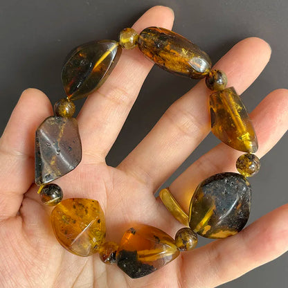 Insect Amber Bracelets Women Men Gift Unique Special Baltic Stone Natural Beads Flyings Faceted Plant Amber Jewelry Supplier