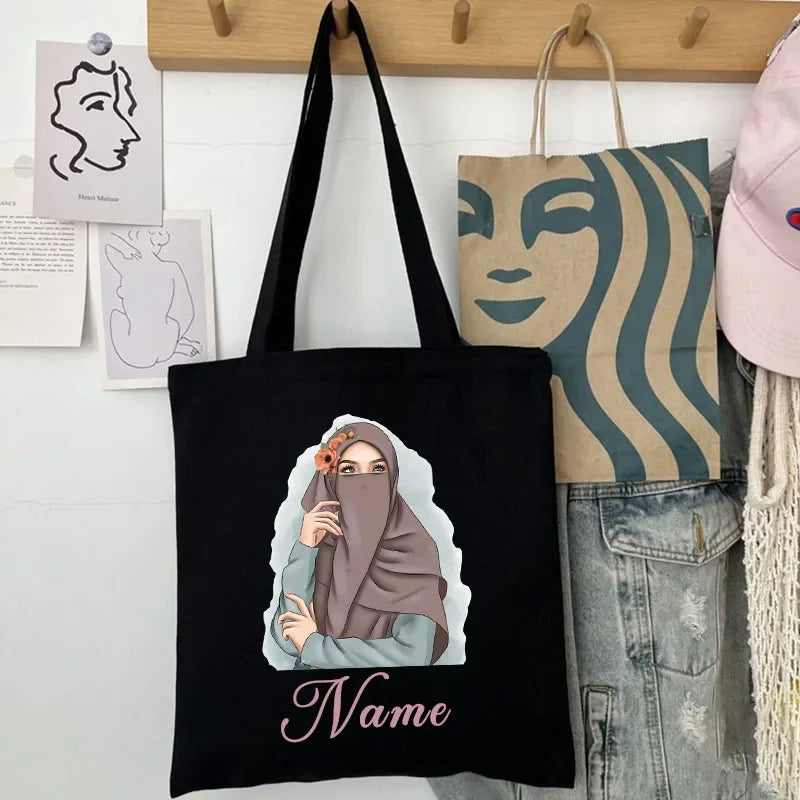 Her Name, Her Story – Custom Watercolor Canvas Bag for the Muslim Girl