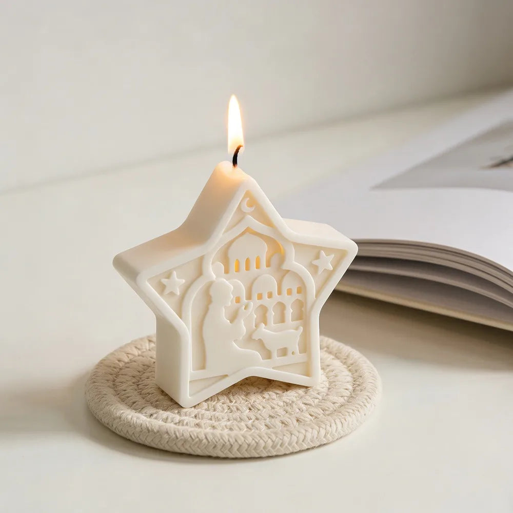 Arabic Star Moon Relief Candle Mold Islamic Mosque Camel Silicone Mold for DIY Gypsum Soap Candle Making Middle Eastern Decor