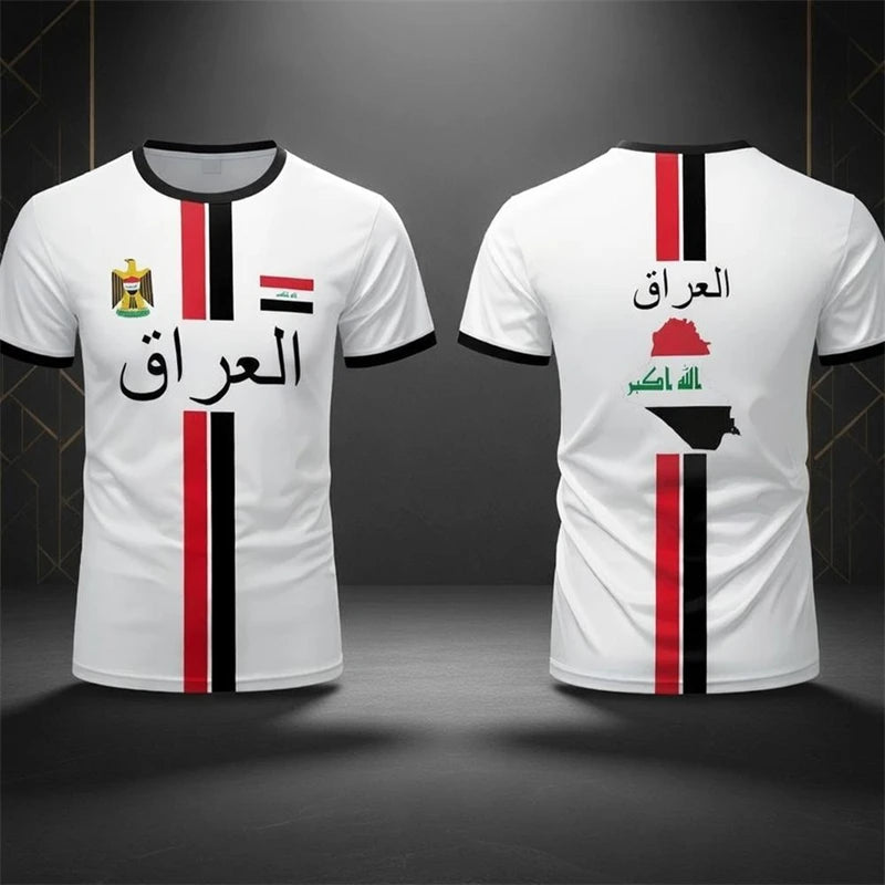 2026 New Iraq Flag Print T-Shirt Men Summer Outdoor Soccer Training Jersey Breathable Quick-Drying Crew Neck Sports Tee Tops