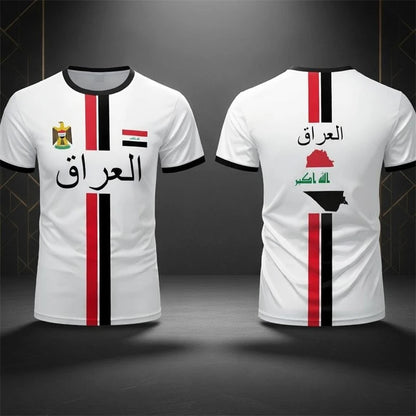 2026 New Iraq Flag Print T-Shirt Men Summer Outdoor Soccer Training Jersey Breathable Quick-Drying Crew Neck Sports Tee Tops