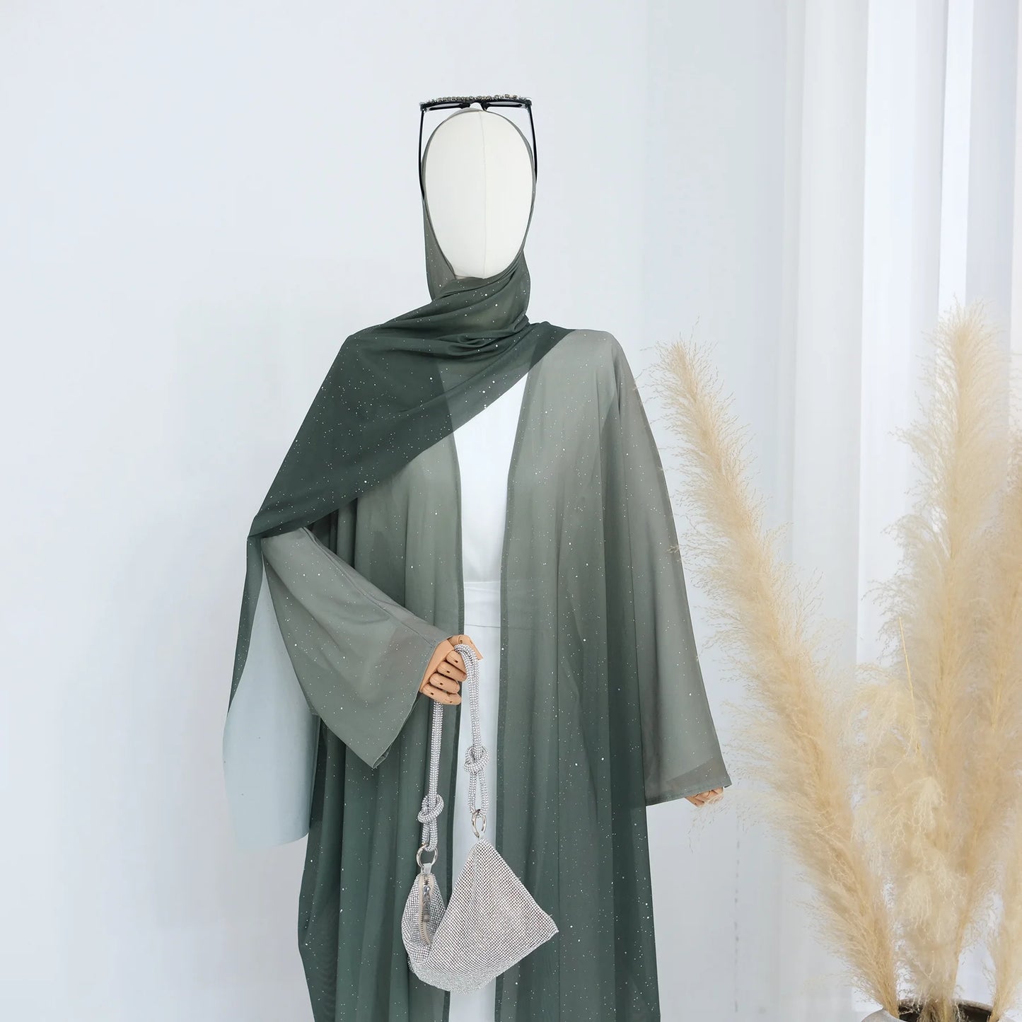 Islamic Shiny Gradient Color Cardigan for Women Muslim Hijab Abaya Dubai Party Dresses Turkey Kaftan Moroccan Robe Fashion