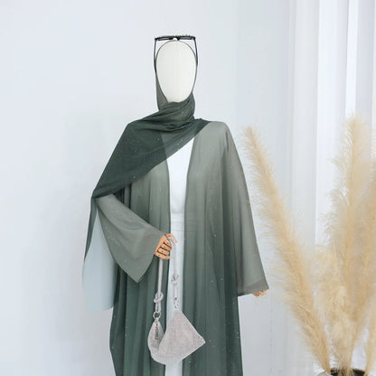 Islamic Shiny Gradient Color Cardigan for Women Muslim Hijab Abaya Dubai Party Dresses Turkey Kaftan Moroccan Robe Fashion