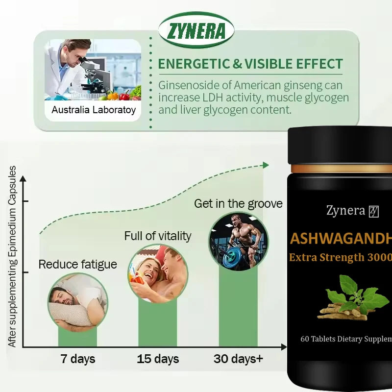 Ashwagandha 3000mg Extract 60 Tablets,Male Stamina, Energy, Strength & Performance, Fast Acting Enlargement Support Men Healthy