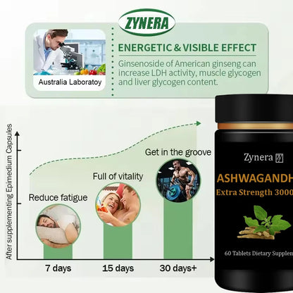 Ashwagandha 3000mg Extract 60 Tablets,Male Stamina, Energy, Strength & Performance, Fast Acting Enlargement Support Men Healthy