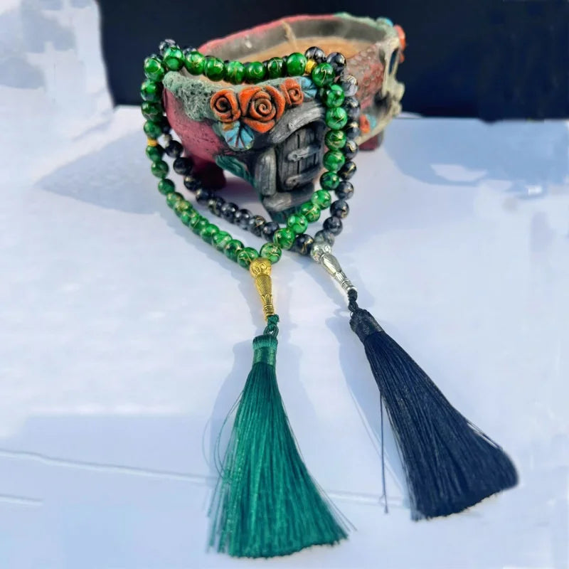 New Handmade Beaded Tassel Trayer Beads Bracelet,Muslim 10mm.Tasbih 33 Beads Islam Prayer Rosary Islamic Eid Ramadan Gift