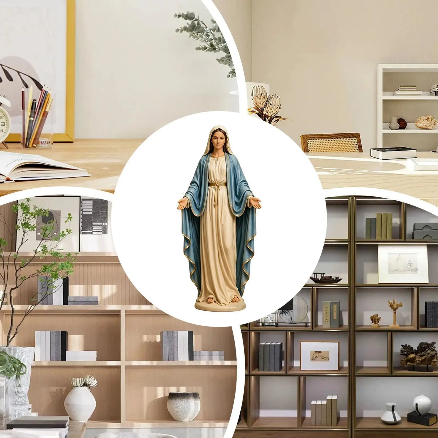 Mary Statue 12cm Open Arms Religious Figurine Resin Mary Desk Ornament for Home Living Room Bedroom Bathroom Desktop Bookshelf