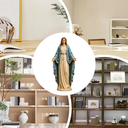 Mary Statue 12cm Open Arms Religious Figurine Resin Mary Desk Ornament for Home Living Room Bedroom Bathroom Desktop Bookshelf