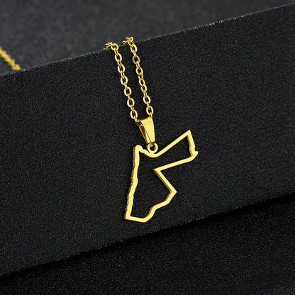 Jordan Map & Flag Pendant Necklace – Stainless Steel Men's & Women's Jewelry